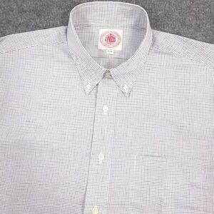 J. Press Dress Shirt Mens 16.5-32 Blue Black Check Front Pocket Made In USA